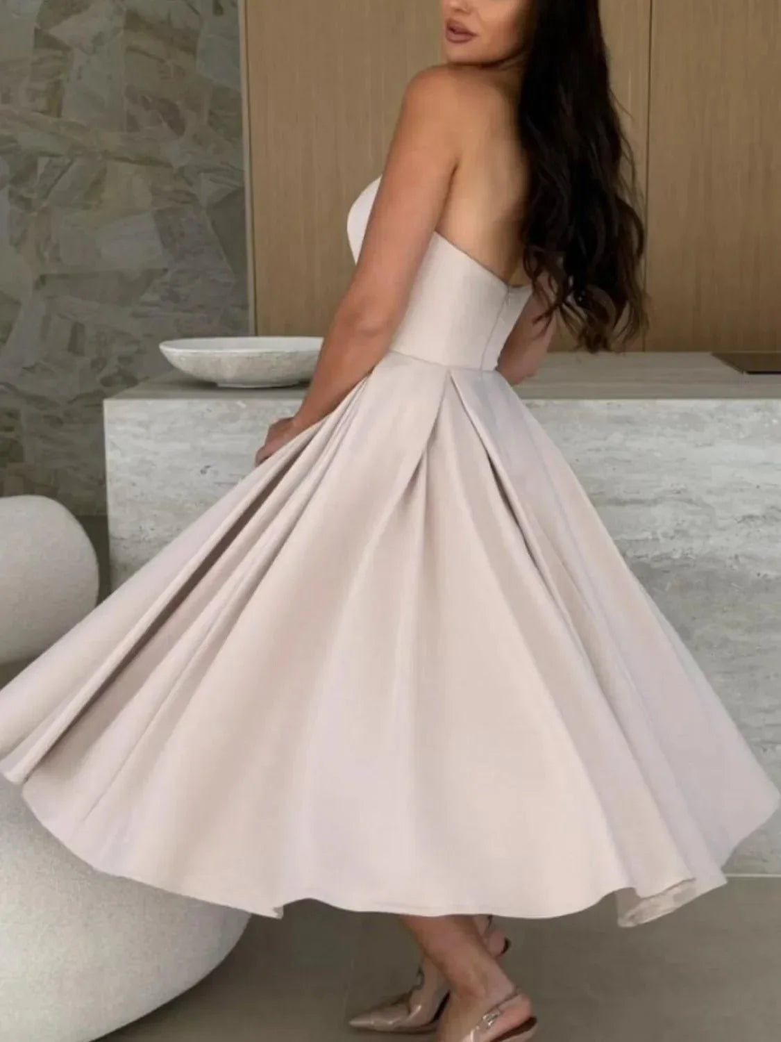 Solid Color Tube Midi Dress - VILLA FASHION