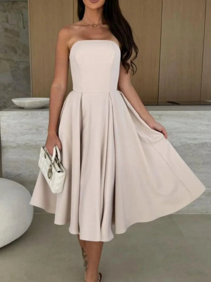 Solid Color Tube Midi Dress - VILLA FASHION