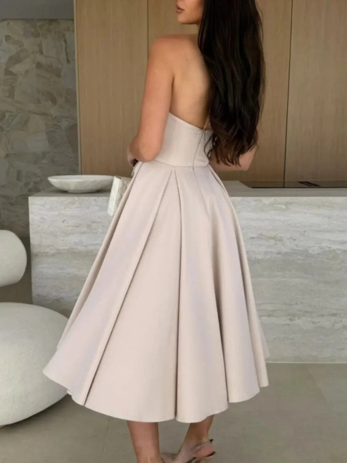 Solid Color Tube Midi Dress - VILLA FASHION