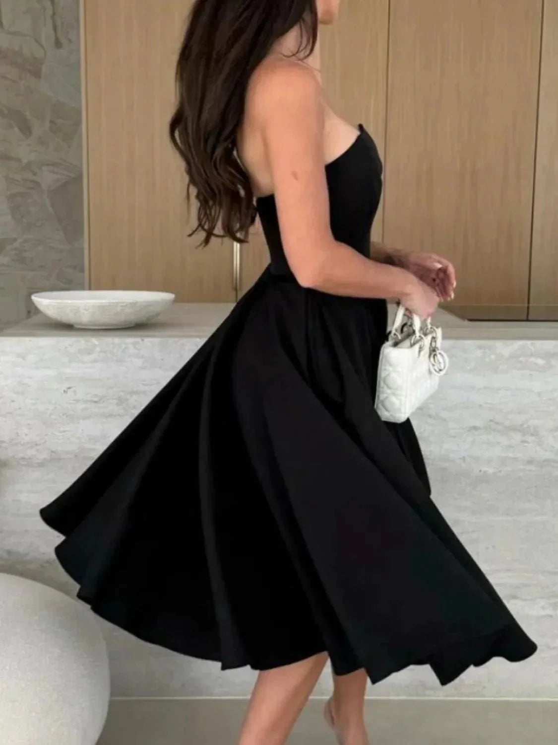 Solid Color Tube Midi Dress - VILLA FASHION