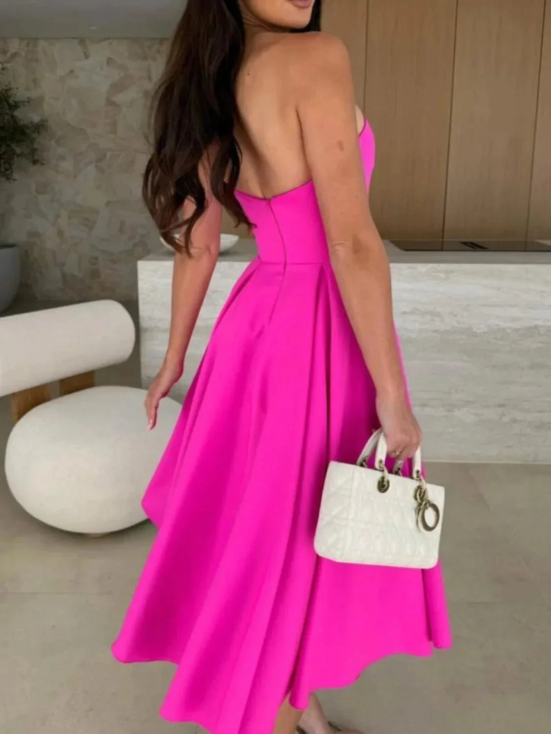 Solid Color Tube Midi Dress - VILLA FASHION