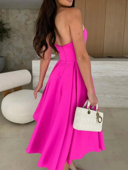 Solid Color Tube Midi Dress - VILLA FASHION