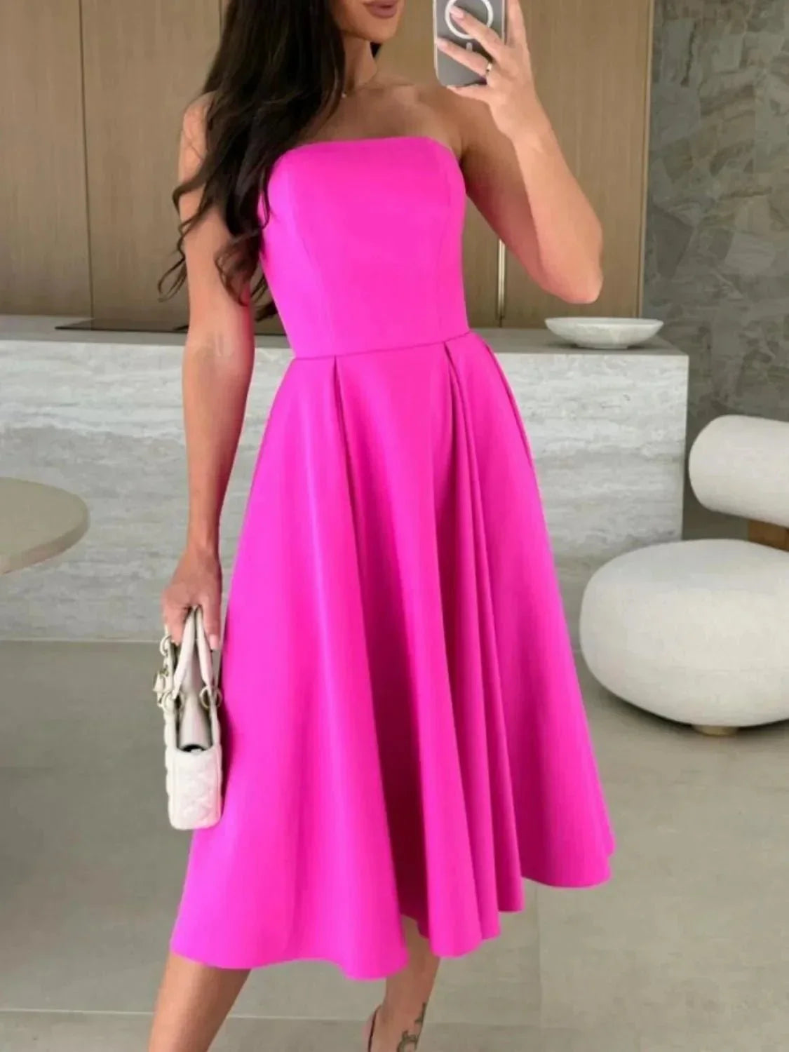 Solid Color Tube Midi Dress - VILLA FASHION
