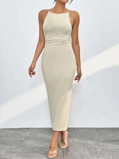 Spaghetti Straps Midi Bodycon Dress - VILLA FASHION
