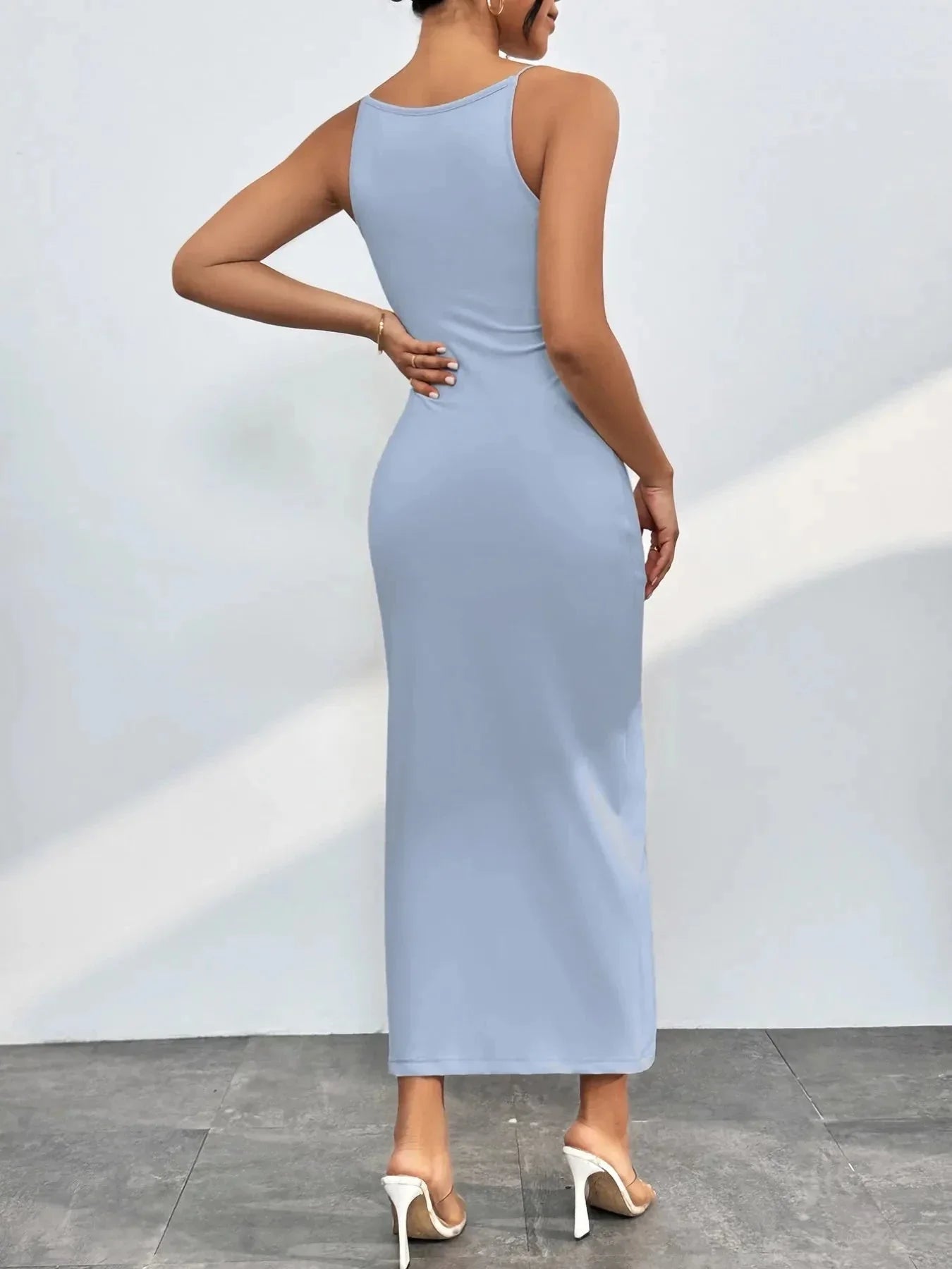 Spaghetti Straps Midi Bodycon Dress - VILLA FASHION