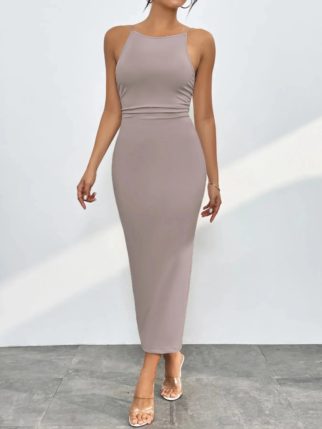 Spaghetti Straps Midi Bodycon Dress - VILLA FASHION