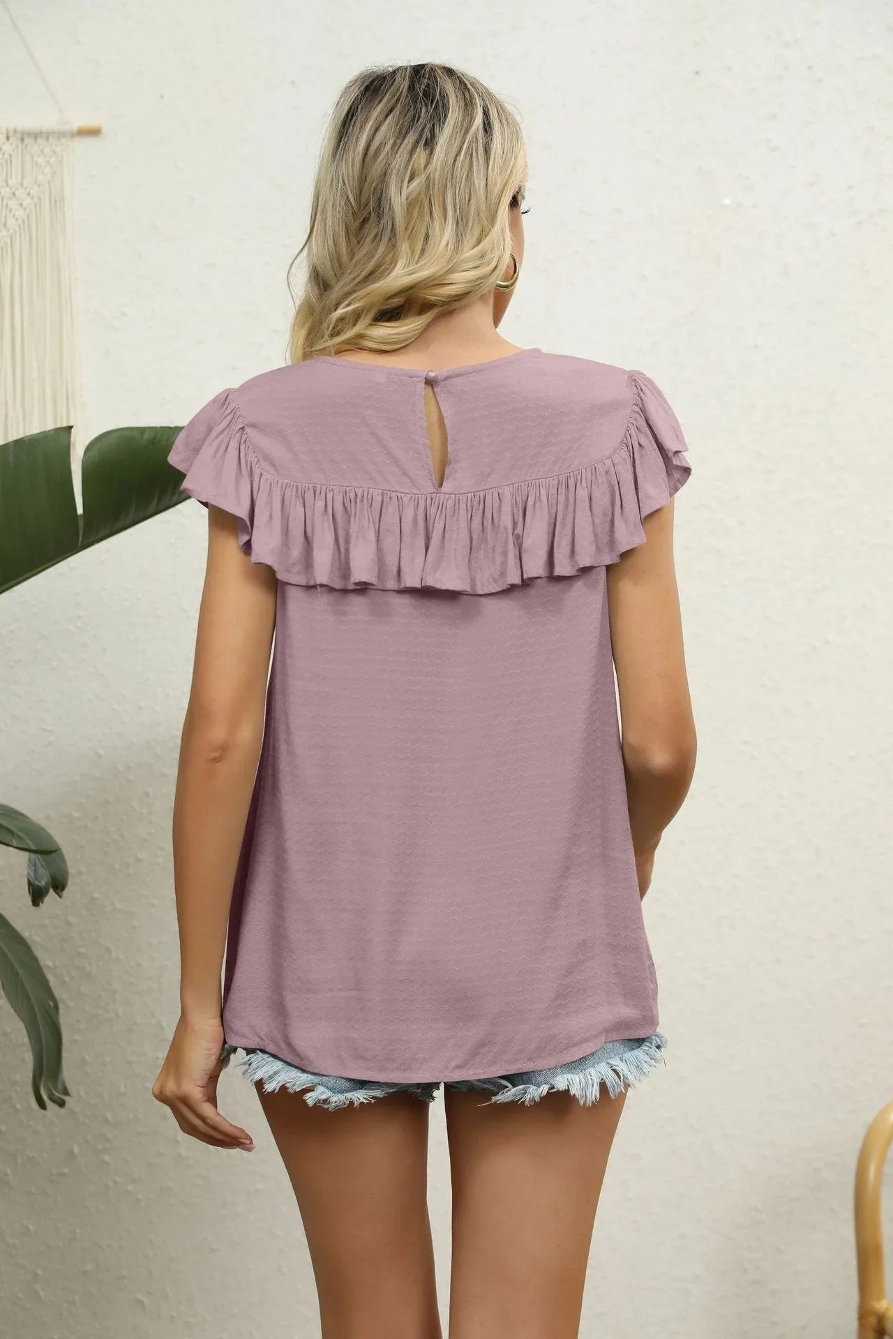 Spliced Lace Ruffled Blouse - VILLA FASHION