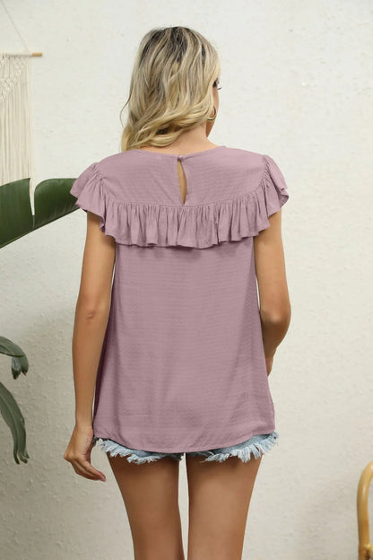 Spliced Lace Ruffled Blouse - VILLA FASHION
