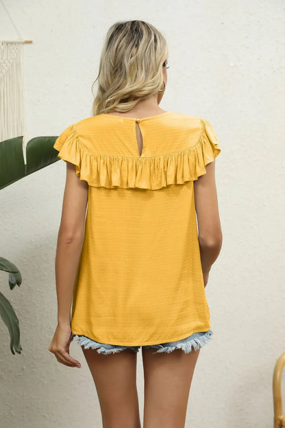 Spliced Lace Ruffled Blouse - VILLA FASHION