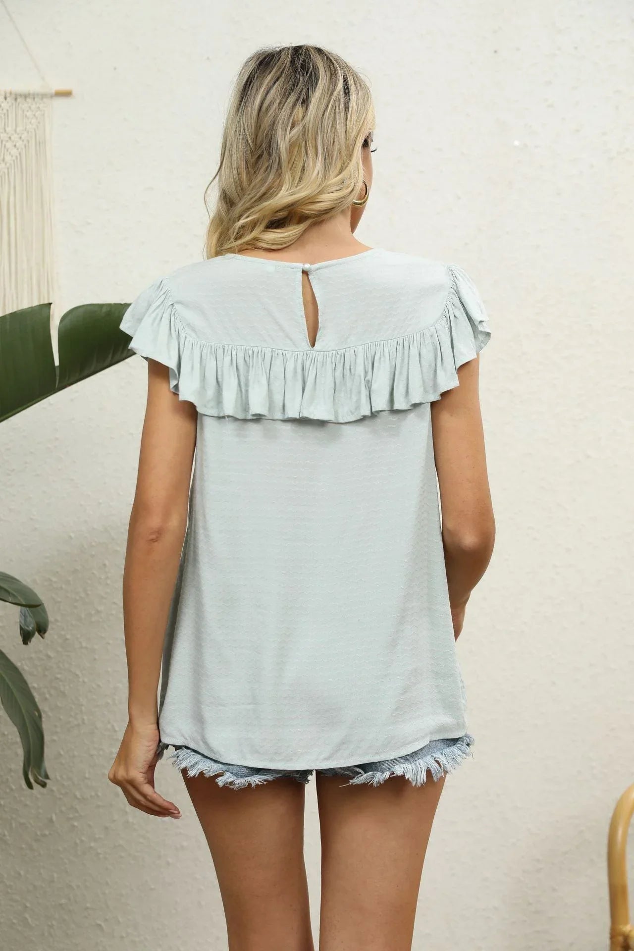 Spliced Lace Ruffled Blouse - VILLA FASHION
