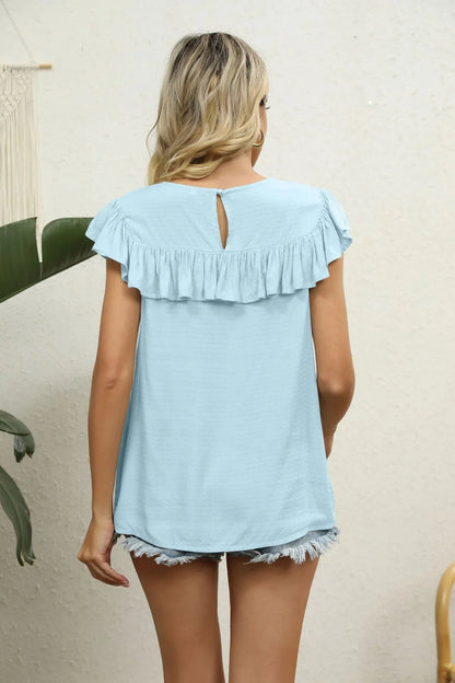 Spliced Lace Ruffled Blouse - VILLA FASHION