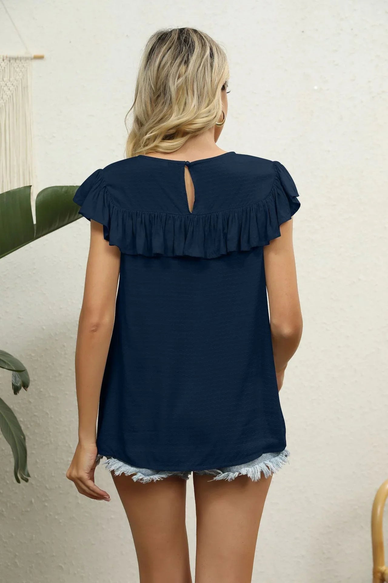 Spliced Lace Ruffled Blouse - VILLA FASHION