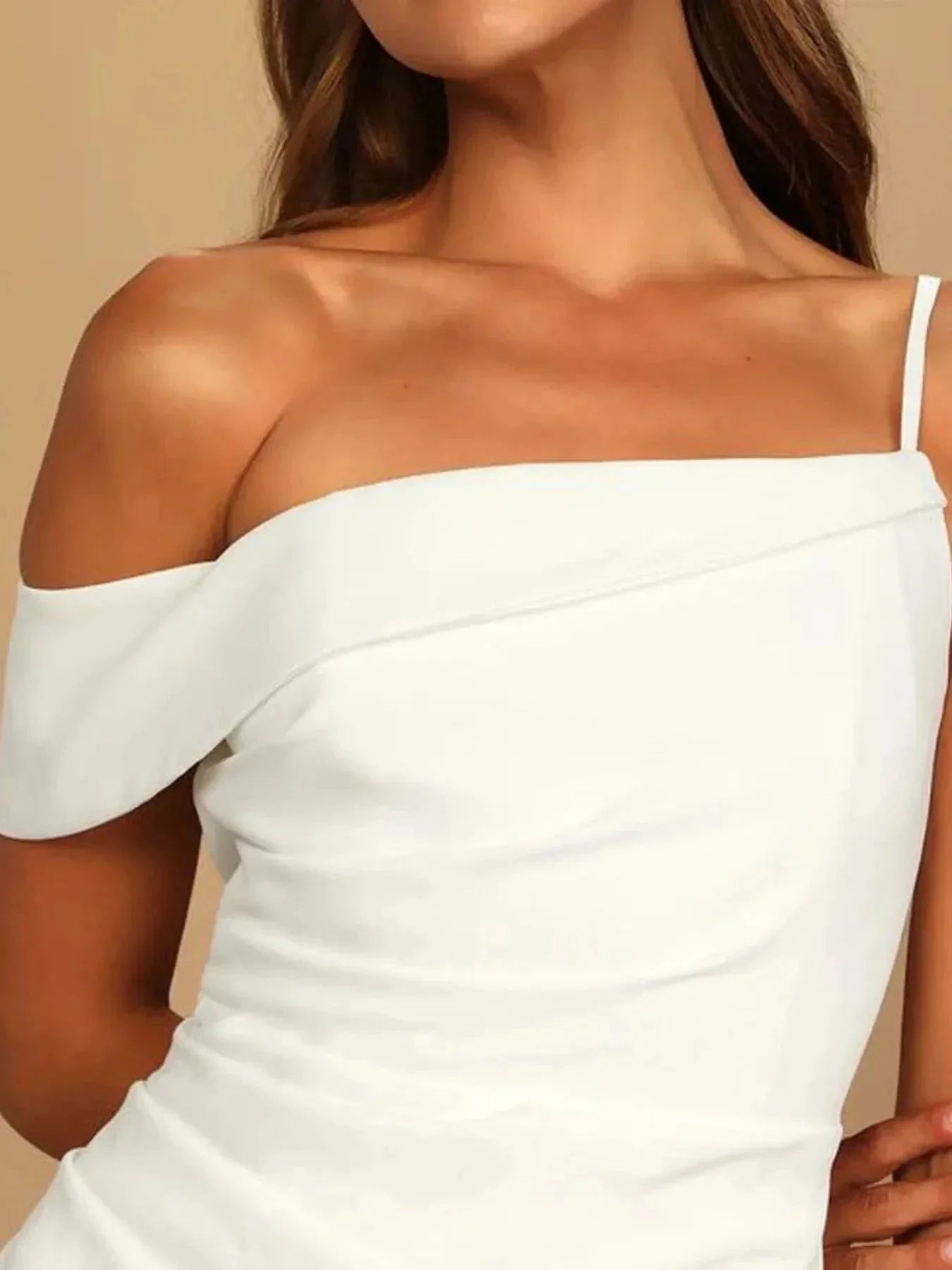 Split Asymmetrical Neck Midi Dress - VILLA FASHION