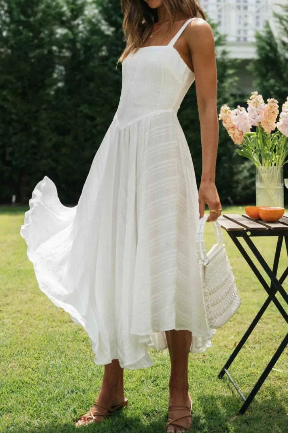 Square Neck Midi Cami Dress - VILLA FASHION