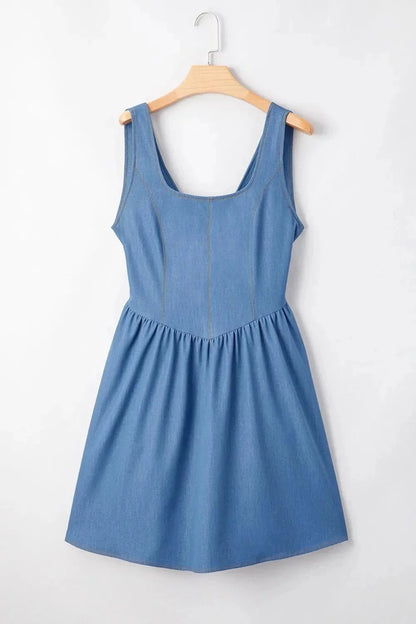 Square Neck Sleeveless Mini Dress - VILLA FASHION