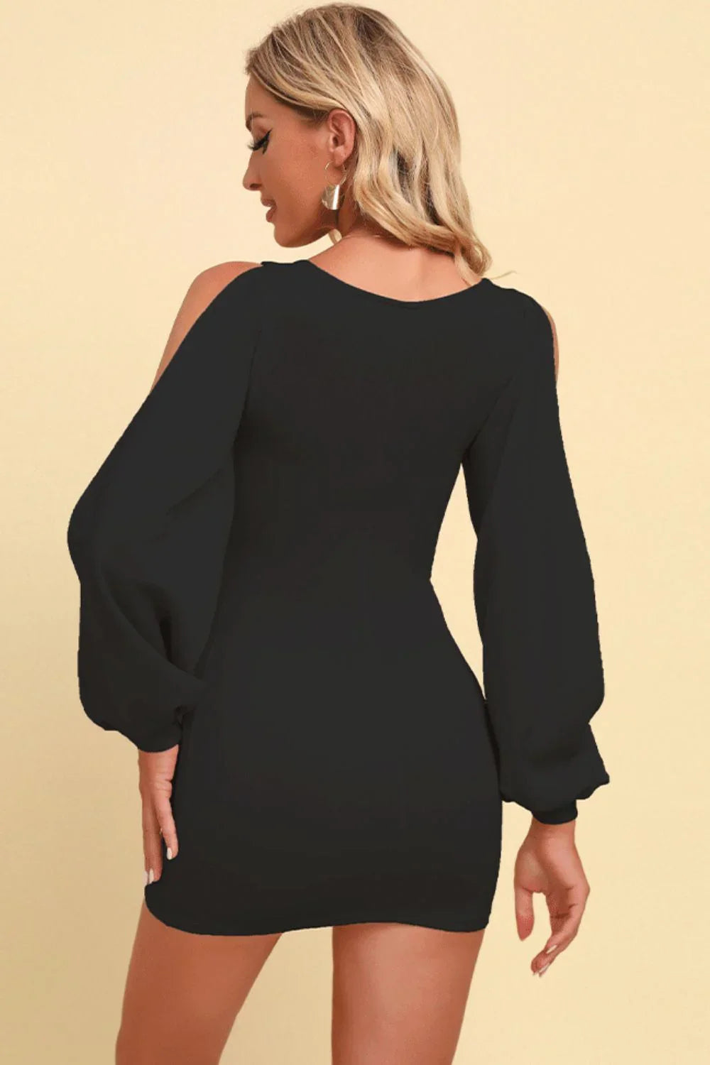 Square Neck Split Sleeve Mini Dress - VILLA FASHION