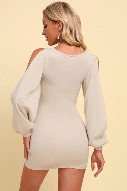 Square Neck Split Sleeve Mini Dress - VILLA FASHION