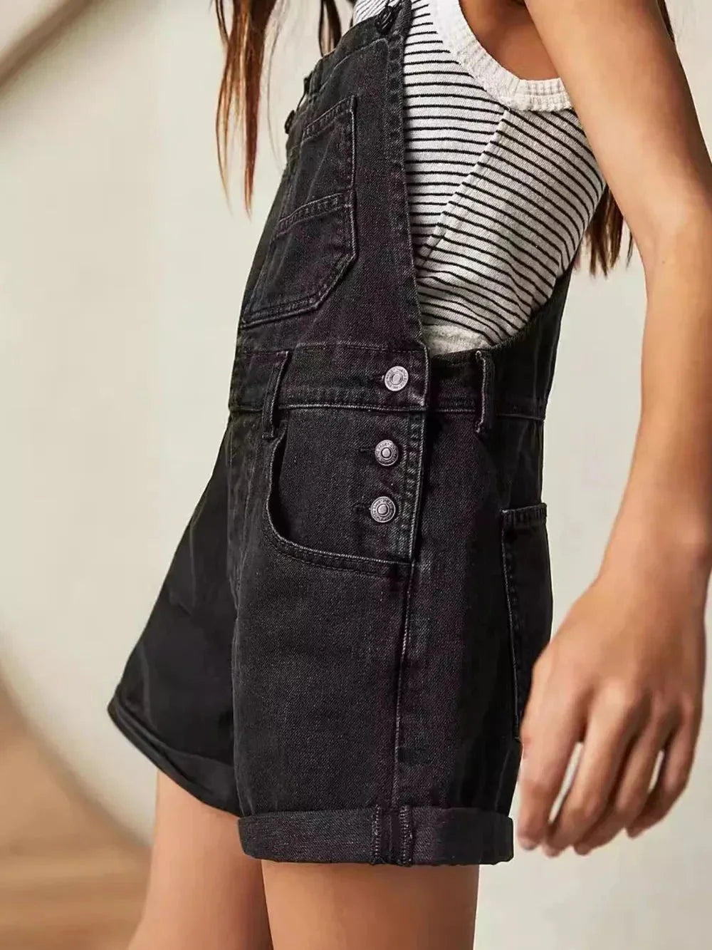 Square Neck Wide Strap Denim Overalls - VILLA FASHION