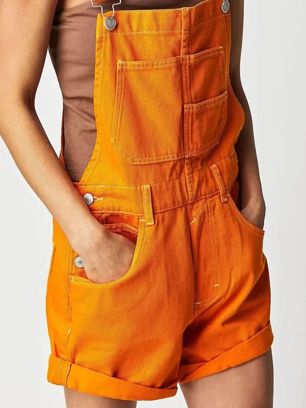 Square Neck Wide Strap Denim Overalls - VILLA FASHION