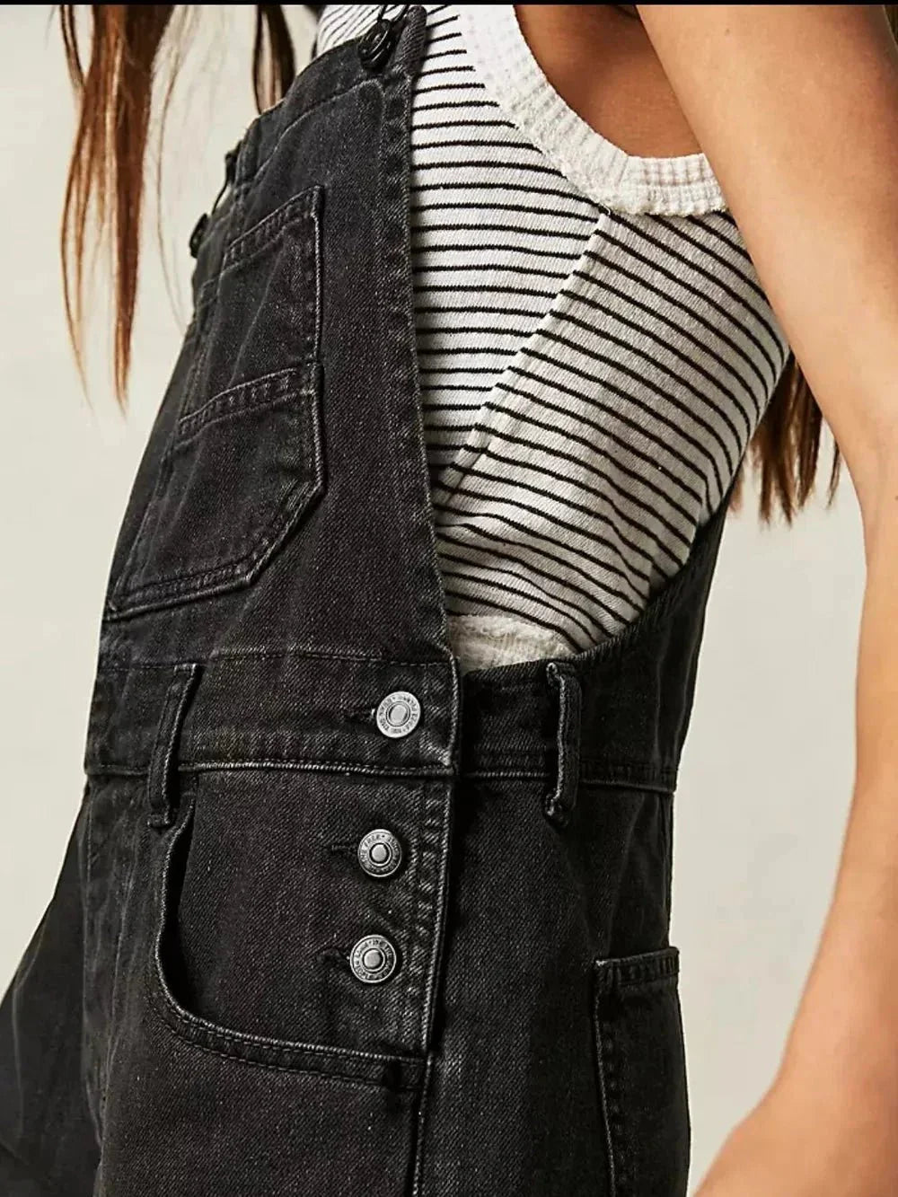 Square Neck Wide Strap Denim Overalls - VILLA FASHION