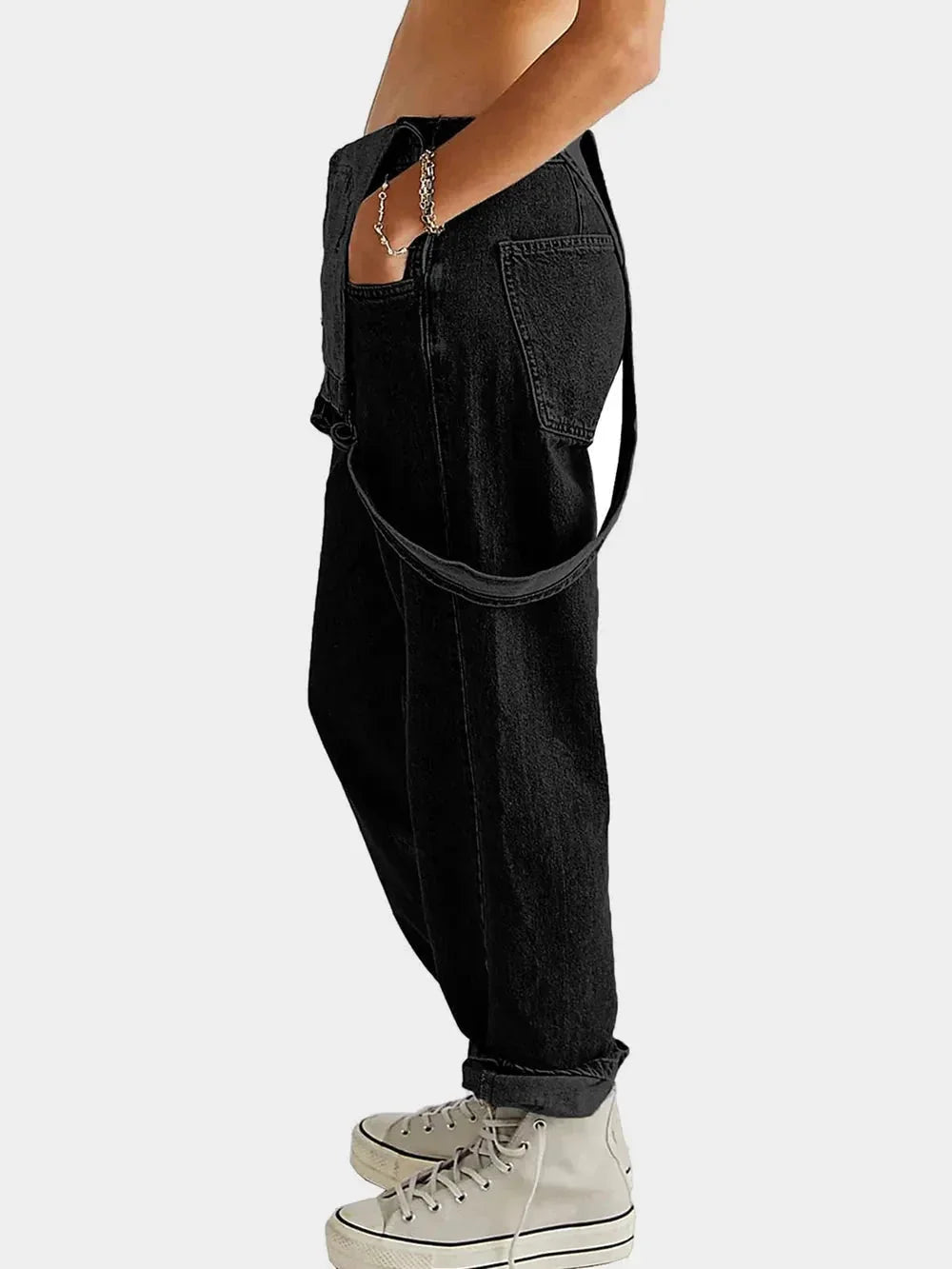 Square Neck Wide Strap Denim Overalls - VILLA FASHION