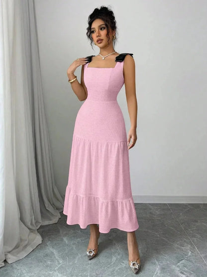 Square Neck Wide Strap Dress - VILLA FASHION