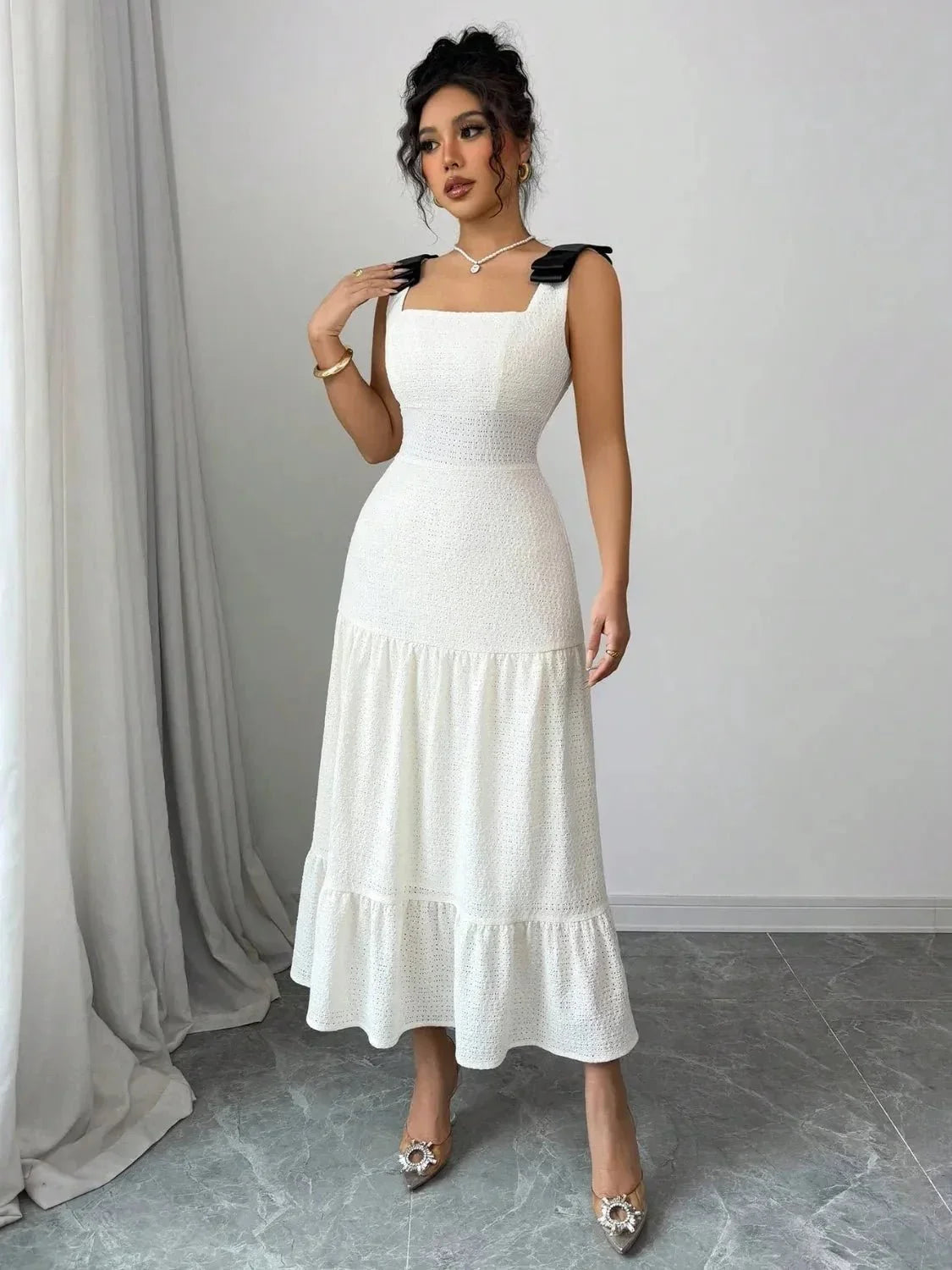 Square Neck Wide Strap Dress - VILLA FASHION