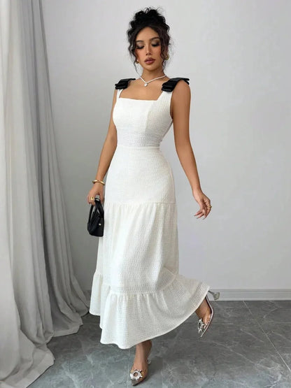 Square Neck Wide Strap Dress - VILLA FASHION