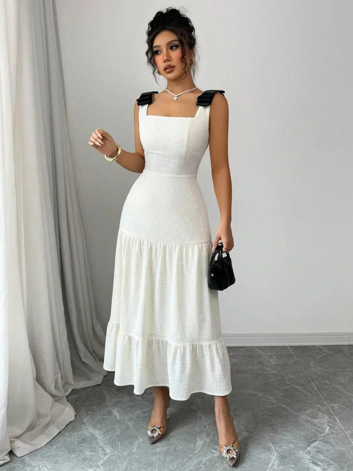 Square Neck Wide Strap Dress - VILLA FASHION