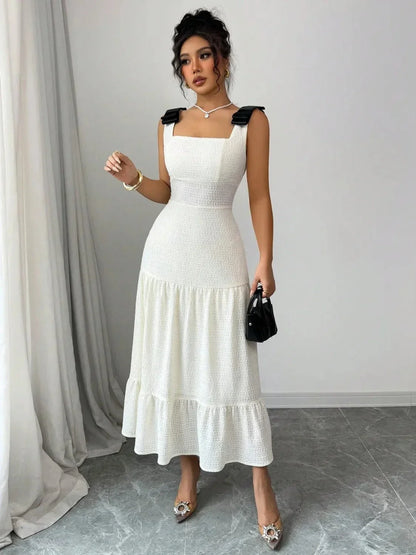 Square Neck Wide Strap Dress - VILLA FASHION