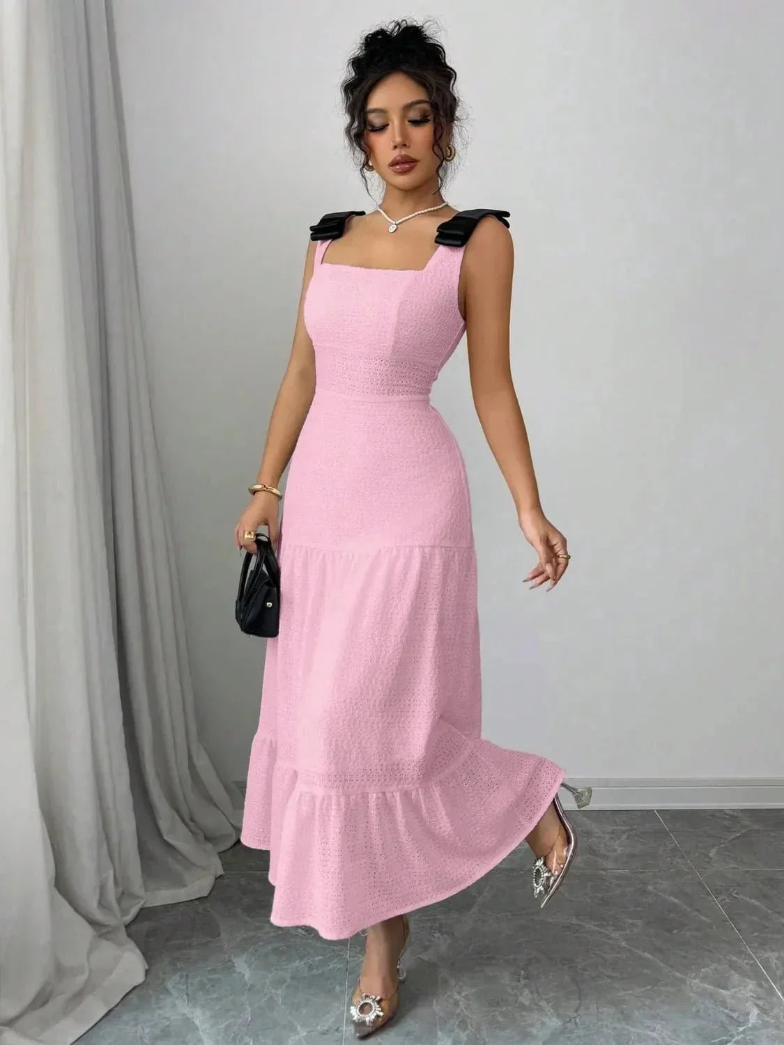 Square Neck Wide Strap Dress - VILLA FASHION