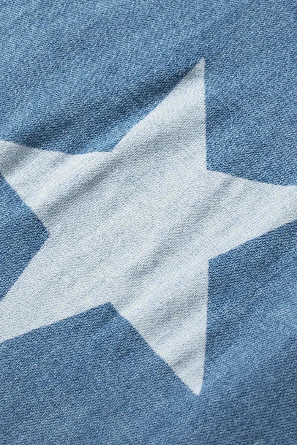 Star Print Buttoned Strap Wide Leg Denim Overalls - VILLA FASHION