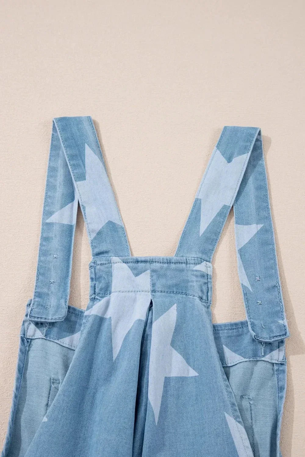 Star Print Square Neck Denim Overalls - VILLA FASHION