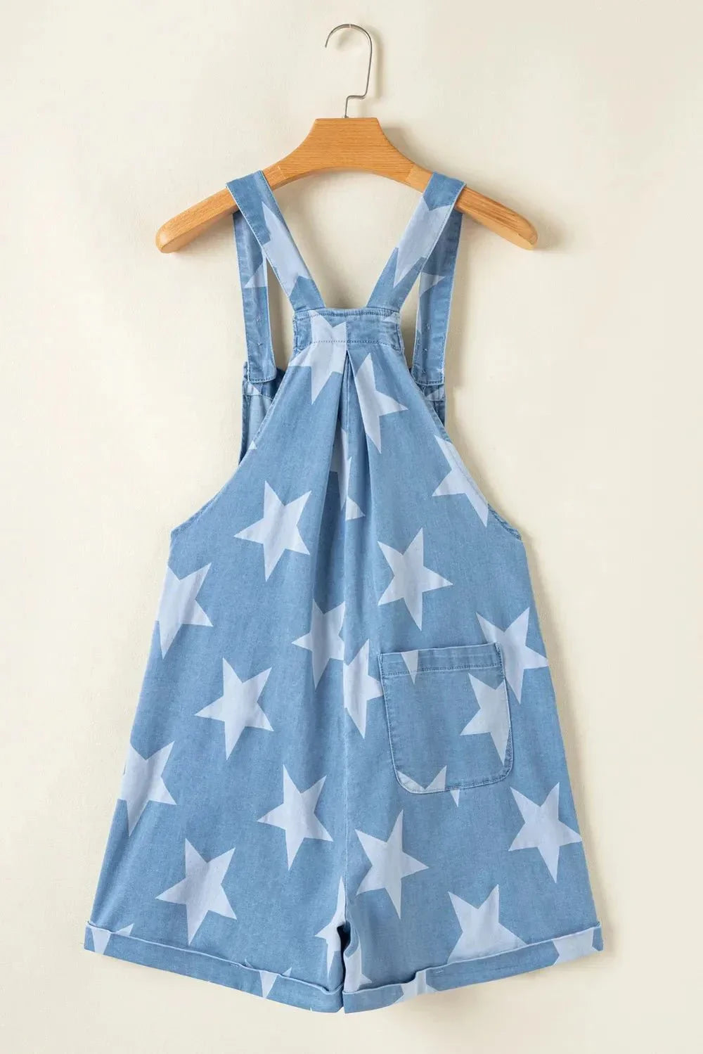 Star Print Square Neck Denim Overalls - VILLA FASHION