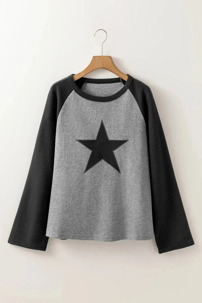 Star Round Neck Raglan Sleeve Top - VILLA FASHION