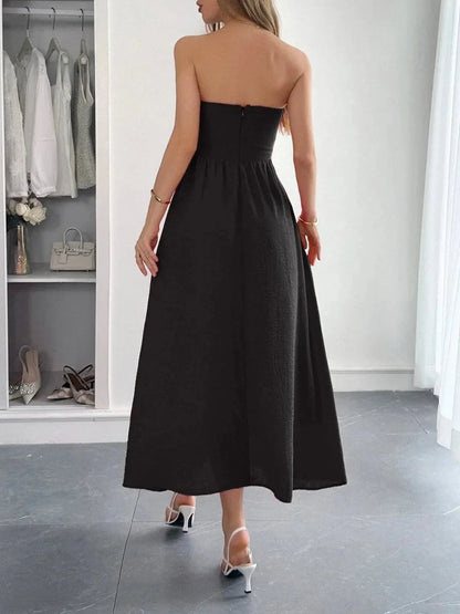 Strapless A - Line Midi Dress with Pockets - VILLA FASHION