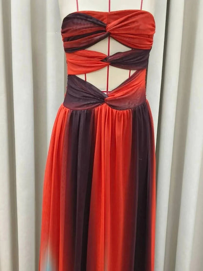 Strapless Cut - Out Rainbow Gradient Maxi Dress - VILLA FASHION