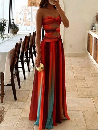 Strapless Cut - Out Rainbow Gradient Maxi Dress - VILLA FASHION
