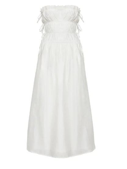 Strapless Smocked Mini Dress with Asymmetric Hem - VILLA FASHION