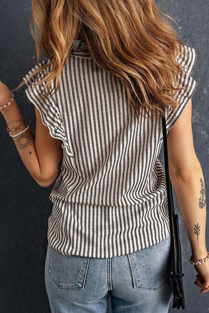 Striped Flutter Sleeve Tank - VILLA FASHION