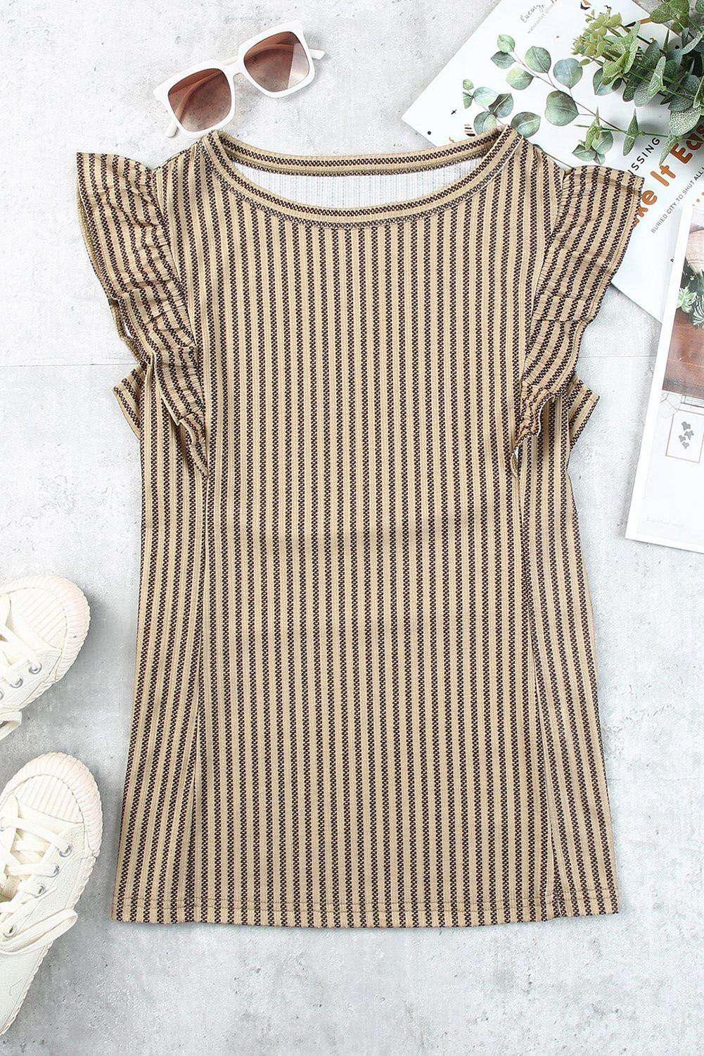 Striped Flutter Sleeve Tank - VILLA FASHION