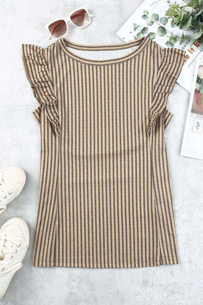 Striped Flutter Sleeve Tank - VILLA FASHION