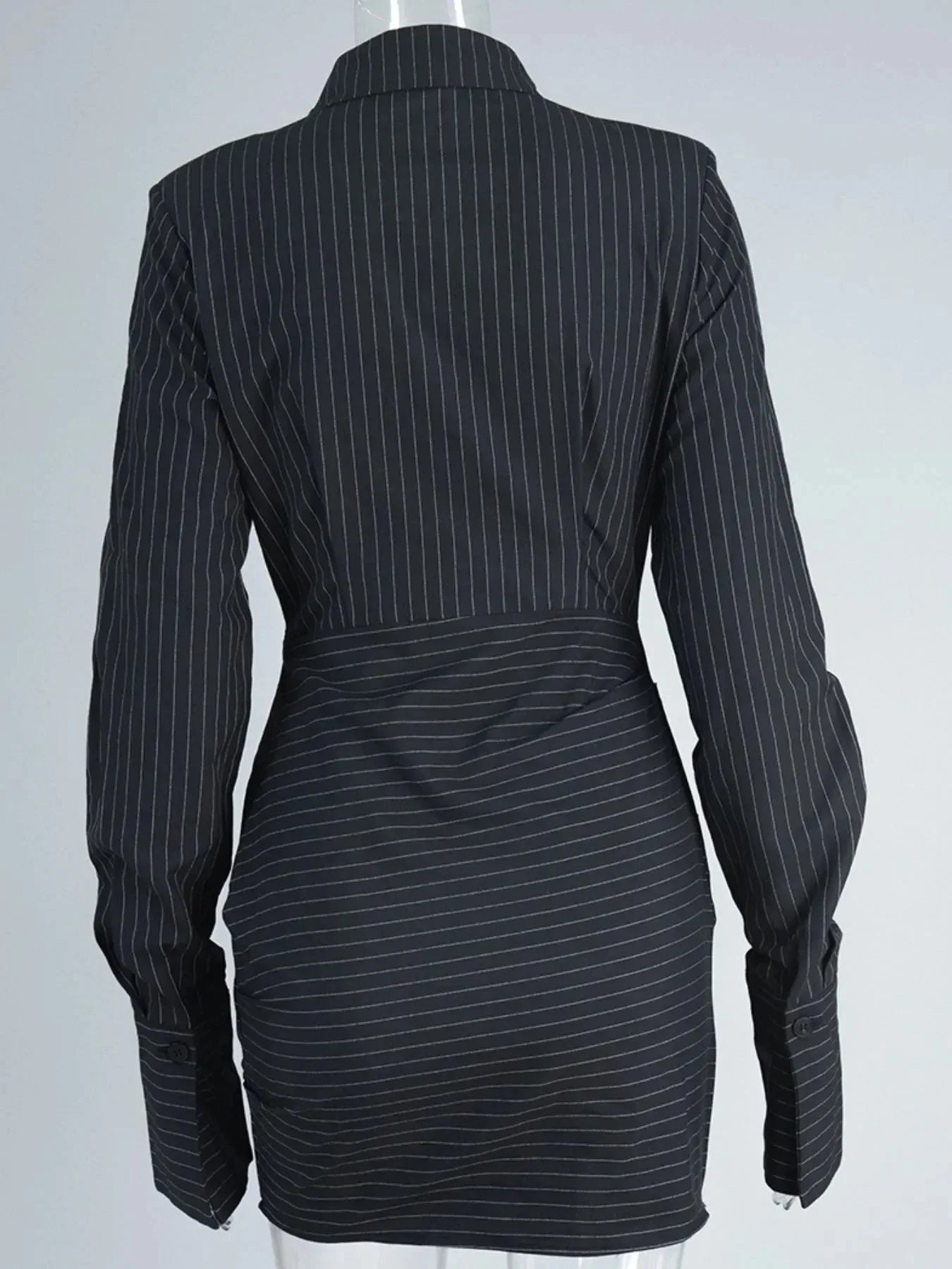 Striped Long Sleeve Shirt Dress - VILLA FASHION