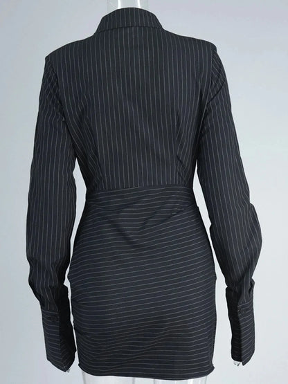 Striped Long Sleeve Shirt Dress - VILLA FASHION