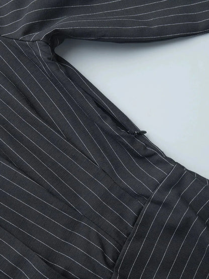 Striped Long Sleeve Shirt Dress - VILLA FASHION