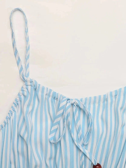Striped Spaghetti Strap Midi Dress - VILLA FASHION