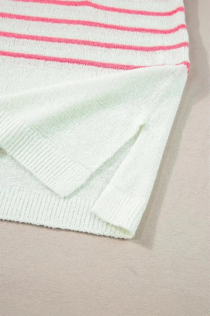 Striped V - Neck Short Sleeve Knit Top - VILLA FASHION