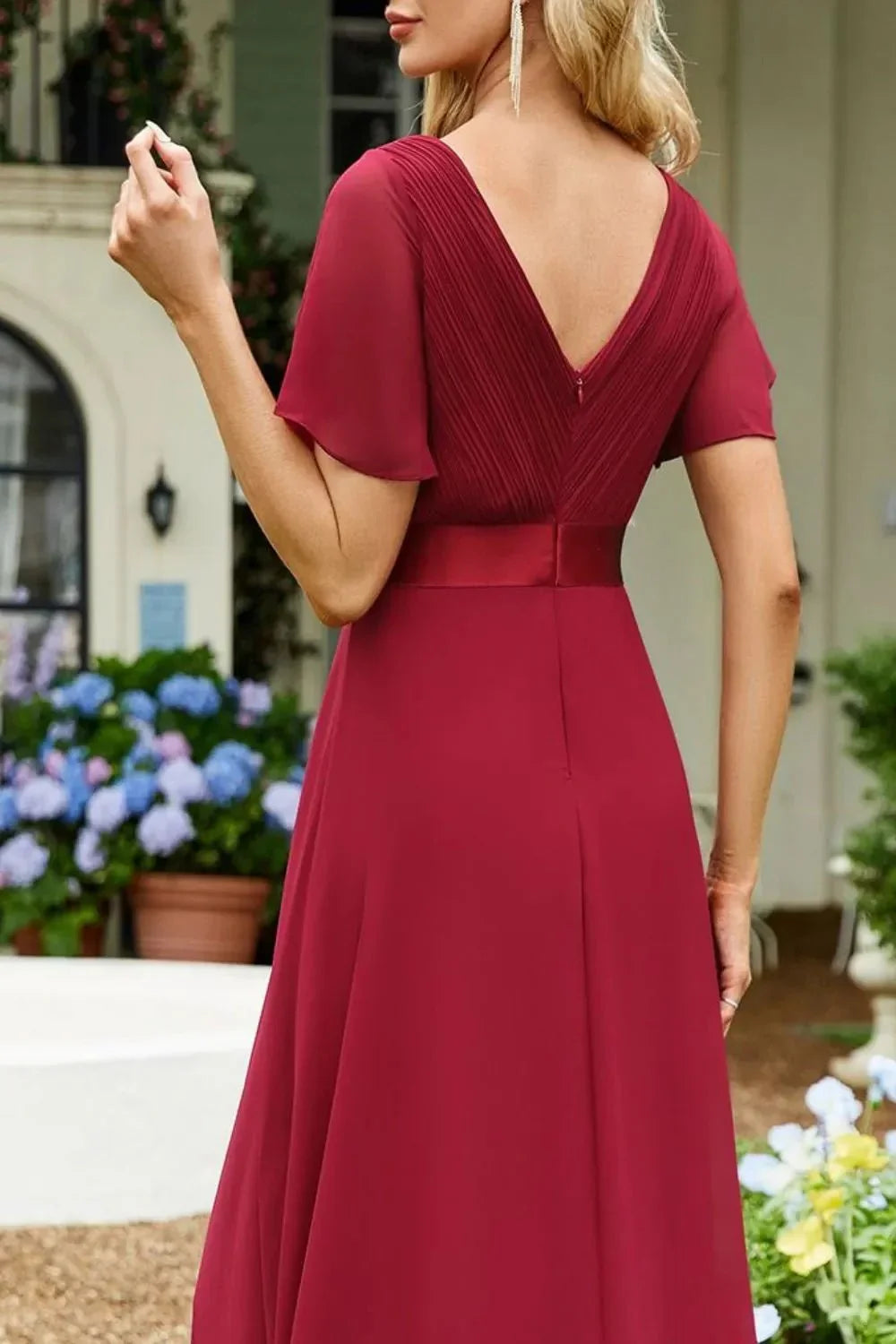 Surplice Flutter Sleeve Maxi Dress - VILLA FASHION