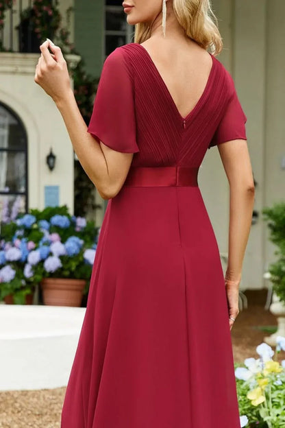 Surplice Flutter Sleeve Maxi Dress - VILLA FASHION