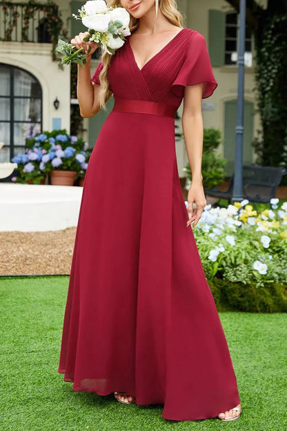 Surplice Flutter Sleeve Maxi Dress - VILLA FASHION